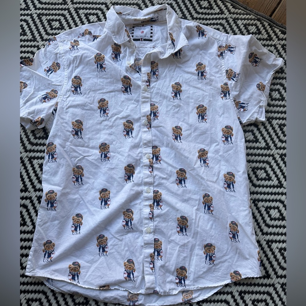 Denim and Flower Bear USA Button Down Shirt Size L